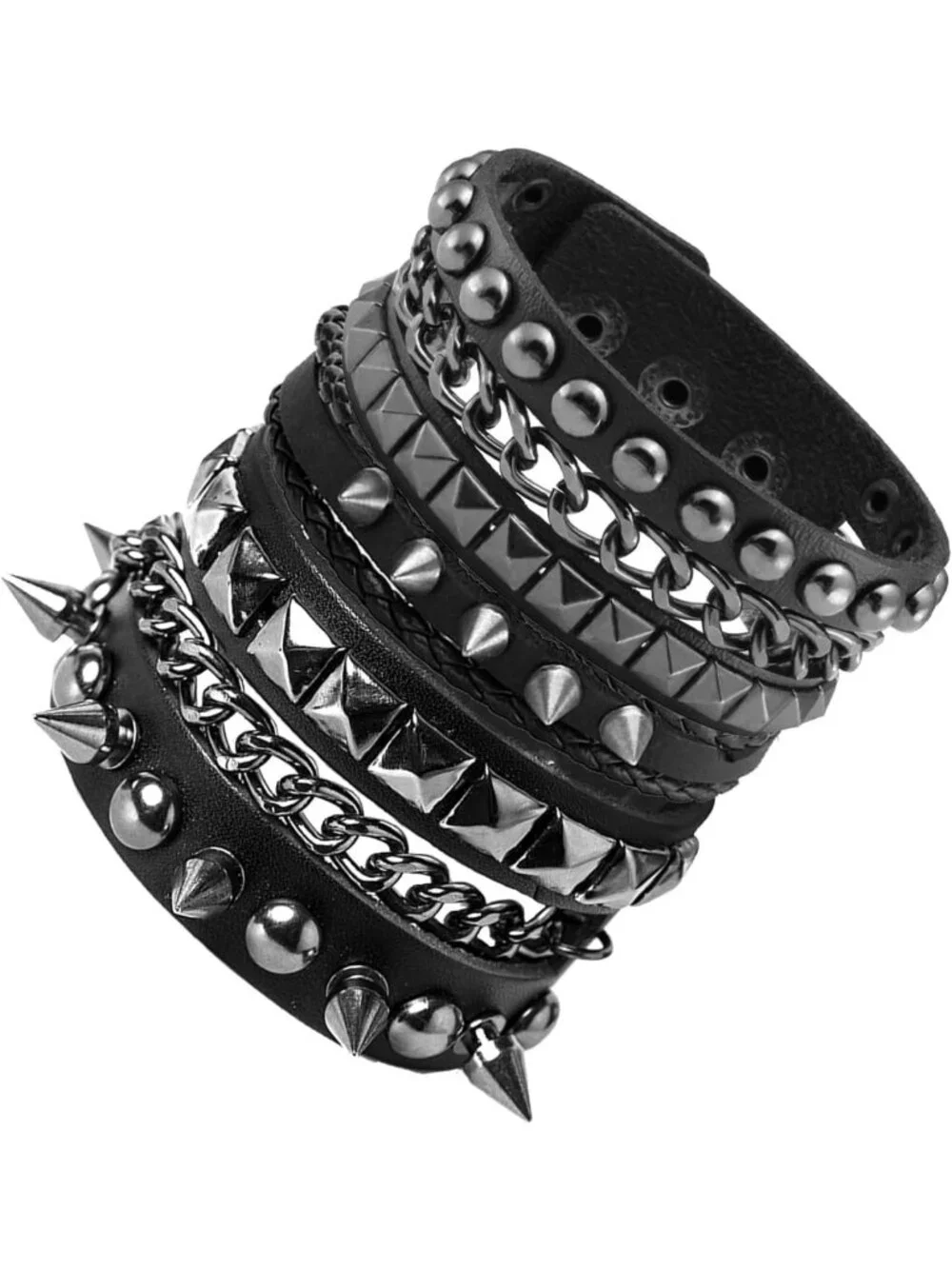 Vintage Leather Punk Rock Cuff Bracelets Set for Men & Women - Retro 80s Style